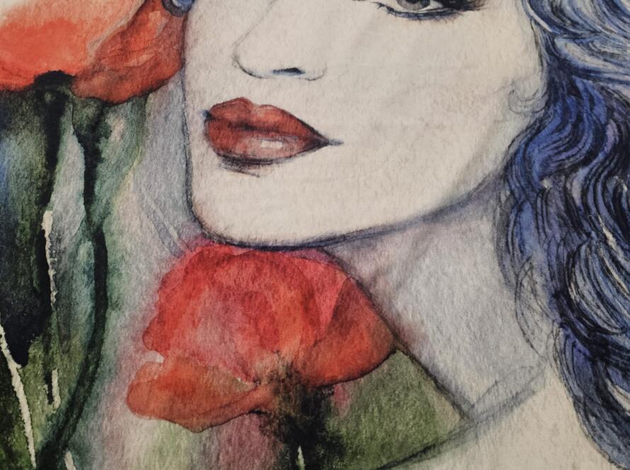 Panel Frau mit Mohnblumen